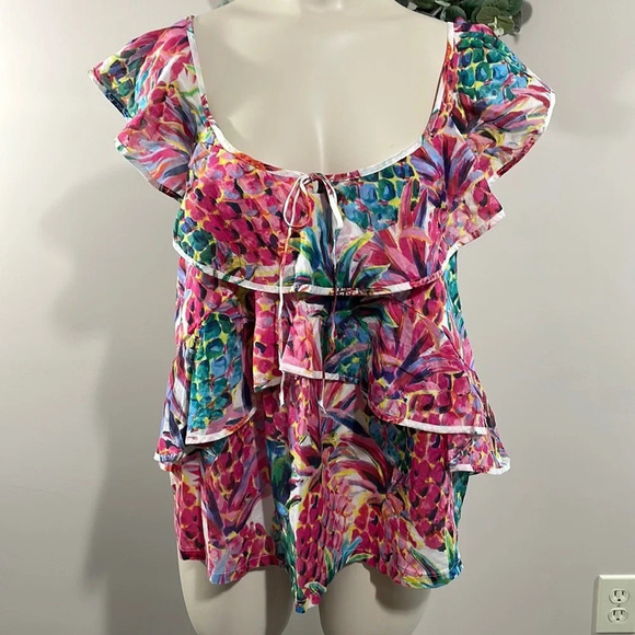 NWOT J. Crew Lightweight Cotton Ruffled Top in Ratti Painted Pineapple Print 6 - Picture 3 of 16